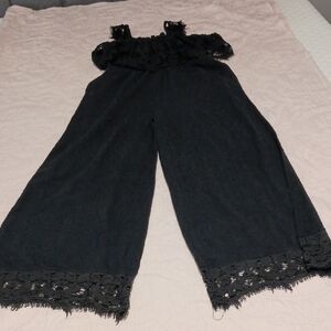 Free People Black Lace-Trim Wide Leg Jumpsuit NWT